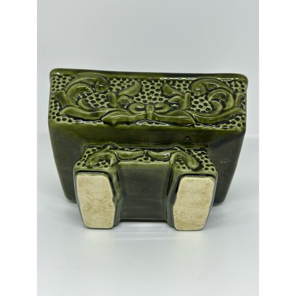 VTG Mid-Century Modern Green Glazed Ceramic Pedestal Planter – Footed Raised - Picture 4 of 6